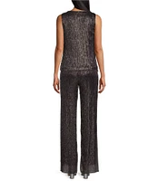 R & M Richards 3/4 Sleeve Crinkle Chiffon 3-Piece Pant Set