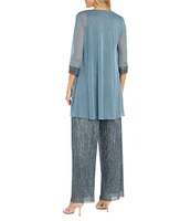 R & M Richards 3/4 Sleeve Crinkle Chiffon 3-Piece Pant Set