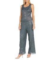 R & M Richards 3/4 Sleeve Crinkle Chiffon 3-Piece Pant Set