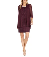 R & M Richards 3/4 Sleeve Embellished Crew Neck Pleated 2-Piece Jacket Dress