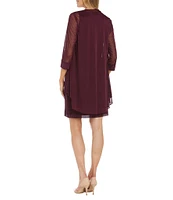 R & M Richards 3/4 Sleeve Embellished Crew Neck Pleated 2-Piece Jacket Dress