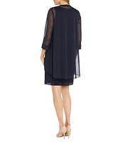 R & M Richards 3/4 Sleeve Embellished Crew Neck Pleated 2-Piece Jacket Dress