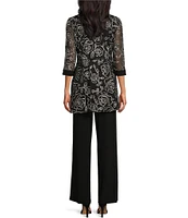 R & M Richards 3/4 Sleeve Embroidered Ribbon Soutache 2-Piece Pant Set