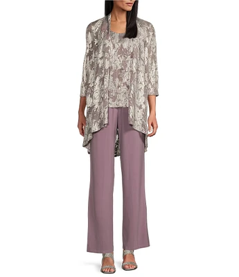 R & M Richards 3/4 Sleeve Scoop Neck 3-Piece Pant Set