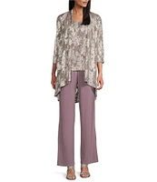 R & M Richards 3/4 Sleeve Scoop Neck 3-Piece Pant Set
