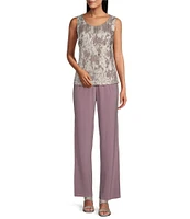 R & M Richards 3/4 Sleeve Scoop Neck 3-Piece Pant Set