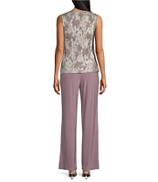 R & M Richards 3/4 Sleeve Scoop Neck 3-Piece Pant Set