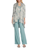 R & M Richards 3/4 Sleeve Scoop Neck 3-Piece Pant Set