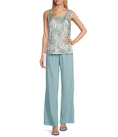 R & M Richards 3/4 Sleeve Scoop Neck 3-Piece Pant Set
