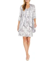 R & M Richards 3/4 Sleeve Round Neck Pleated Floral 2-Piece Jacket Dress