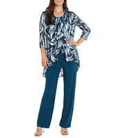 R & M Richards 3/4 Sleeve Scoop Neck 3-Piece Foil Festival Crinkle Pant Set