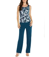 R & M Richards 3/4 Sleeve Scoop Neck 3-Piece Foil Festival Crinkle Pant Set