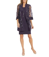 R & M Richards 3/4 Sleeve Scoop Neck Embroidered Flower Mesh 2-Piece Jacket Dress