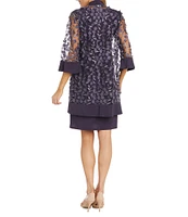 R & M Richards 3/4 Sleeve Scoop Neck Embroidered Flower Mesh 2-Piece Jacket Dress