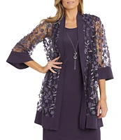 R & M Richards 3/4 Sleeve Scoop Neck Embroidered Flower Mesh 2-Piece Jacket Dress