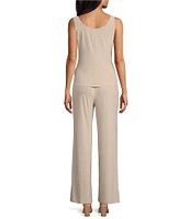 R & M Richards 3/4 Sleeve Scoop Neck Embroidered Sequin Jacket 3-Piece Pant Set