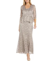 R & M Richards 3/4 Sleeve Scoop Neck Lace 2-Piece Jacket Dress