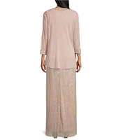 R & M Richards 3/4 Sleeve Surplice V-Neck Matte Jersey Chiffon 2-Piece Jacket Dress