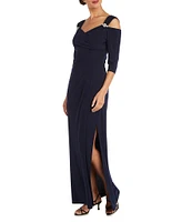 R & M Richards 3/4 Sleeve Sweetheart Neck Cold Shoulder Side Slit Dress