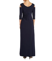 R & M Richards 3/4 Sleeve Sweetheart Neck Cold Shoulder Side Slit Dress