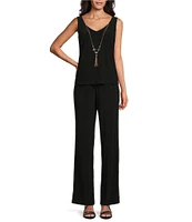 R & M Richards 3/4 Sleeve V-Neck Embroidered Soutache Sequin Jacket 3-Piece Pant Set
