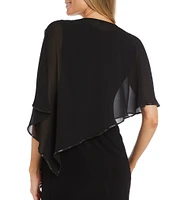 R & M Richards 3/4 Split Sleeve Crew Neck Rhinestone Trim Chiffon Poncho