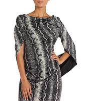 R & M Richards Boat Neck Drape Sleeved Snake Print Dress