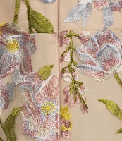 R & M Richards Cap Sleeve V-Neck Floral Embroidered Mesh Gown