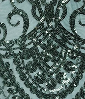 R & M Richards Cap Sleeve V-Neck Godet Insets Embroidered Sequin Dress