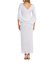 R & M Richards Cape Sleeve Crew Neck Draped Back Gown