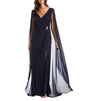 R & M Richards Chiffon V-Neck Sleeveless Duster Cape Sheath Dress