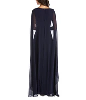 R & M Richards Chiffon V-Neck Sleeveless Duster Cape Sheath Dress
