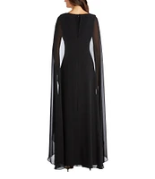 R & M Richards Chiffon V-Neck Sleeveless Duster Cape Sheath Dress
