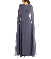 R & M Richards Chiffon V-Neck Sleeveless Duster Cape Sheath Dress