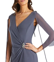 R & M Richards Chiffon V-Neck Sleeveless Duster Cape Sheath Dress