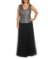 R & M Richards Cowl Neck Sleeveless Chiffon Skirt Long Dress