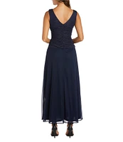 R & M Richards Cowl Neck Sleeveless Chiffon Skirt Long Dress