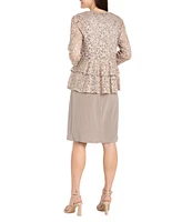 R & M Richards Crew Neck 3/4 Sleeve Embroidered Sequin 2-Piece Jacket Dress