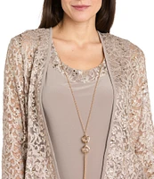 R & M Richards Crew Neck 3/4 Sleeve Embroidered Sequin 2-Piece Jacket Dress