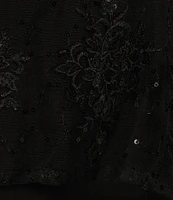 R & M Richards Crew Neck 3/4 Sleeve Embroidered Mesh Cape Overlay Dress