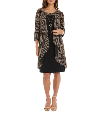 R & M Richards Crew Neck Metallic Jacquard 2-Piece Jacket Dress