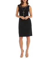 R & M Richards Crew Neck Metallic Jacquard 2-Piece Jacket Dress