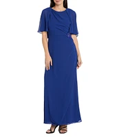 R & M Richards Crew Neck Short Flutter Sleeve Beaded Waist Flower Detail Sheath Dress