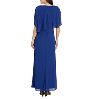 R & M Richards Crew Neck Short Flutter Sleeve Beaded Waist Flower Detail Sheath Dress