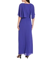R & M Richards Crew Neck Short Flutter Sleeve Beaded Waist Flower Detail Sheath Dress