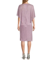 R & M Richards Crew Neck Short Sleeve Capelet Cascade Ruffle Sheath Dress