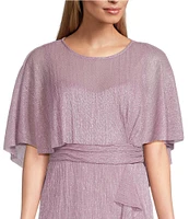 R & M Richards Crew Neck Short Sleeve Capelet Cascade Ruffle Sheath Dress