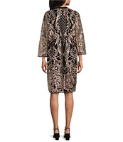 R & M Richards Embroidered Mesh Contrast Round Neck 3/4 Sleeve 2-Piece Duster Jacket Dress