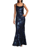 R & M Richards Embroidered Sequin Sweetheart Neck Sleeveless Mermaid Gown