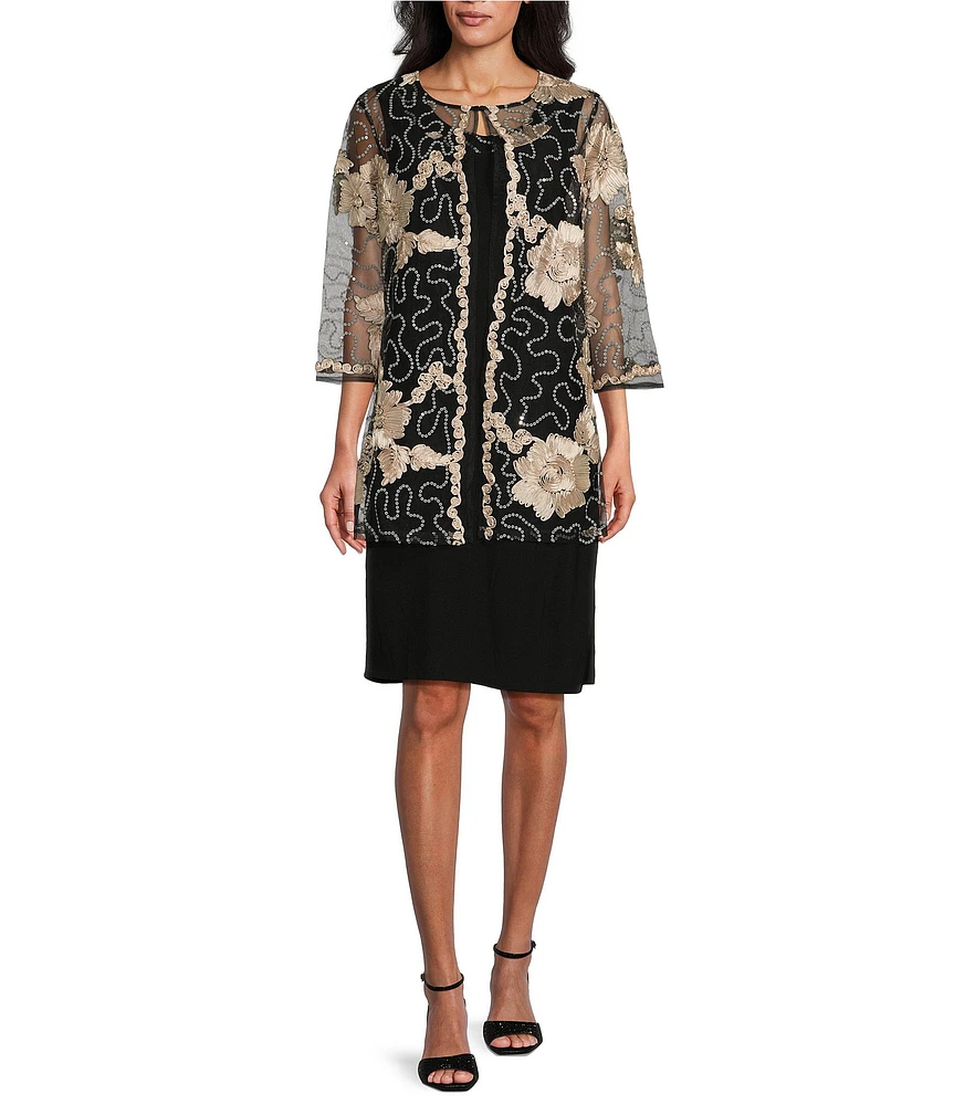 R & M Richards Embroidered Soutache Sequin Jacket Dress